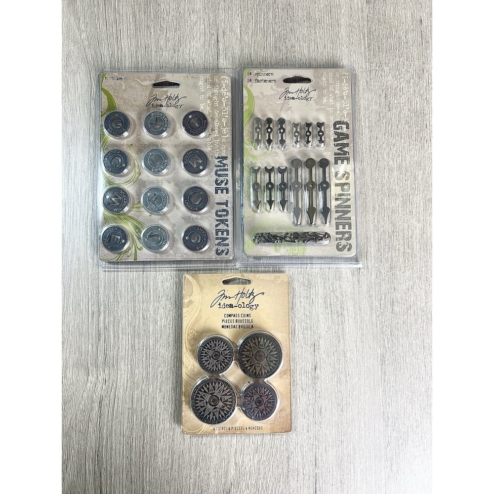 Tim Holtz Idea-ology Lit Of 3 Compass Coins~Game Spinners~Muse tokens Art
